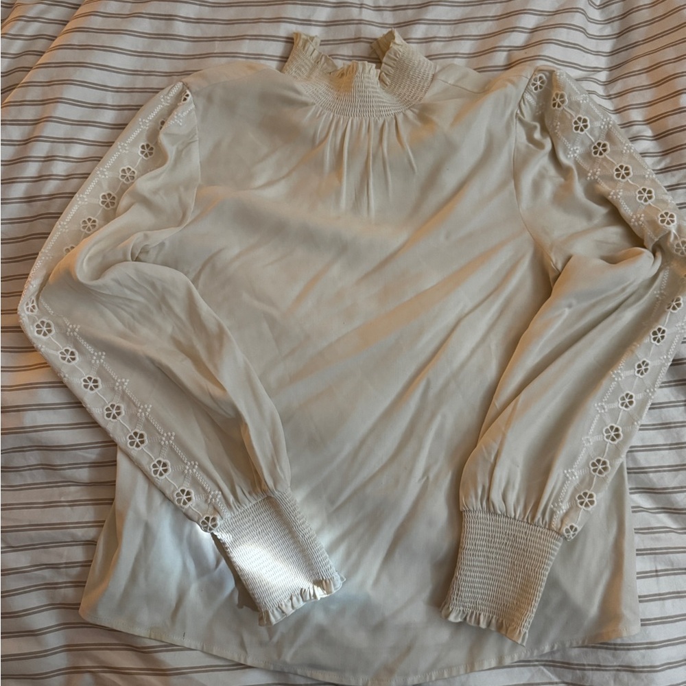 Sezane high collar white blouse